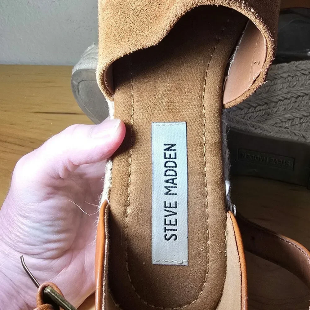 Steve Madden Marina Suede Wedge Espadrilles Ankle Strap Buckle Platform Size 8